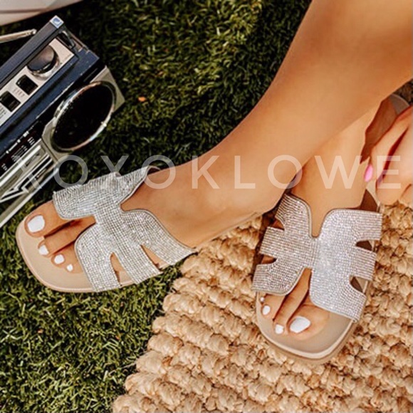 Barbie Rhinestone Sparkle Geo Footbed Sandal Slides - Picture 1 of 8